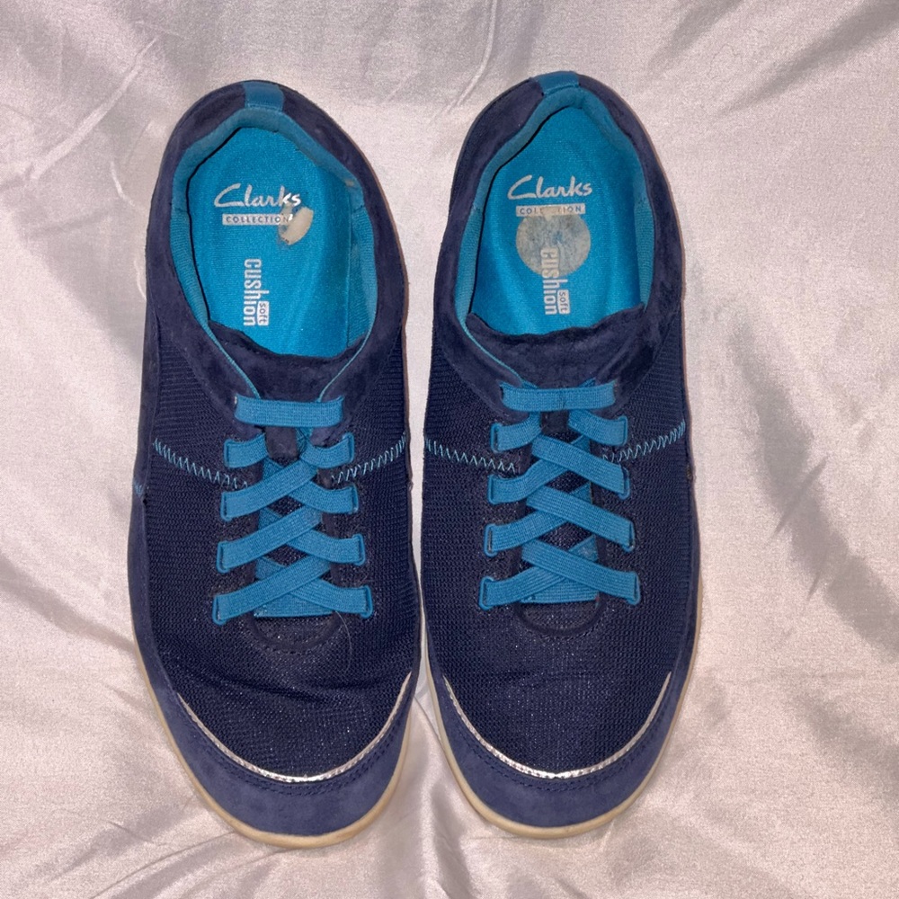 Clarks No-Time-To-Lace Women's Sneakers Comfort Shoes Navy Blue Size 7.5 Wide